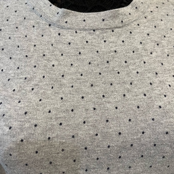 Loft gray polka dot sweater with long sleeves & ties on the sleeves. Size small - Picture 2 of 6